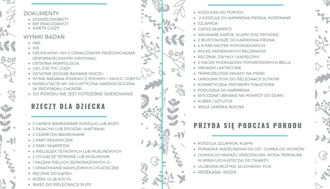 Torba do szpitala: lista rzeczy na poród i dla noworodka
