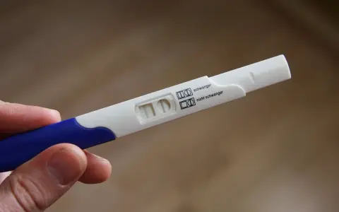 Test ciążowy wykrywający 3 dniową ciążę. Dwie kreski oznaczają pozytywny wynik.