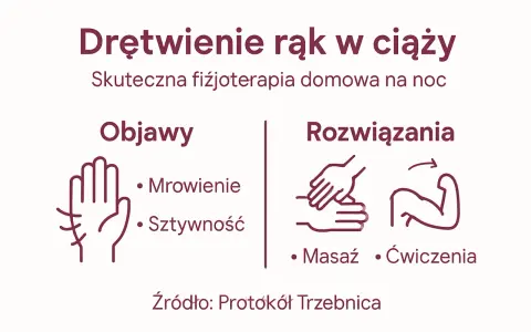 Drętwienie rąk w ciąży: objawy (mrowienie, sztywność) i rozwiązania (masaż, ćwiczenia). Domowa fizjoterapia na noc.