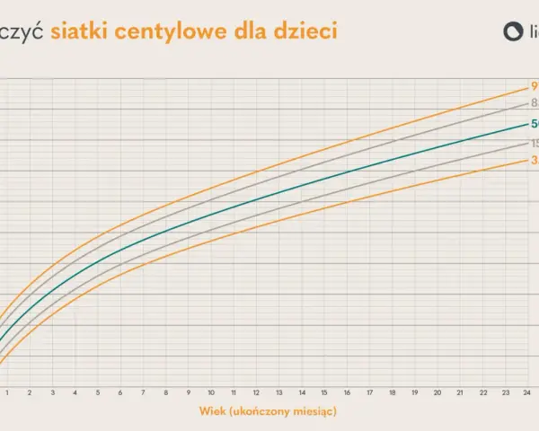 Wykres przedstawia siatki centylowe wzrostu dzieci w zależności od wieku. Linie pokazują 3., 15., 50., 85. i 97. centyl.