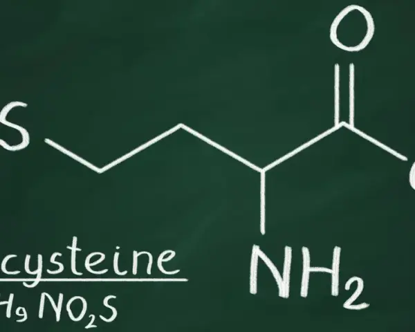 Struktura chemiczna homocysteiny. Norma homocysteiny jest kluczowa dla zdrowia.
