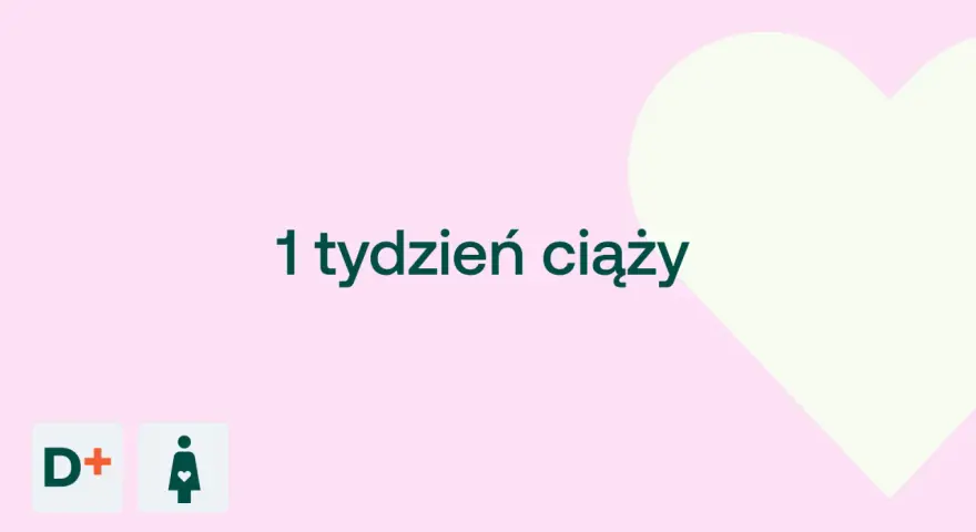 1 tydzień ciąży. Delikatne serce i ikony D+ oraz kobiety w ciąży.