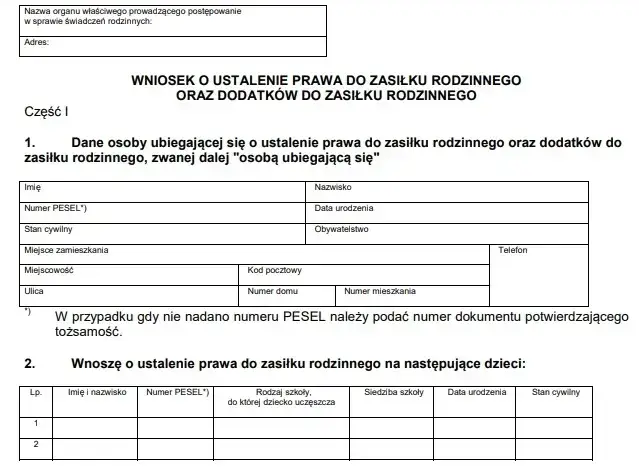 dokumenty do wniosku o zasiłek rodzinny stos